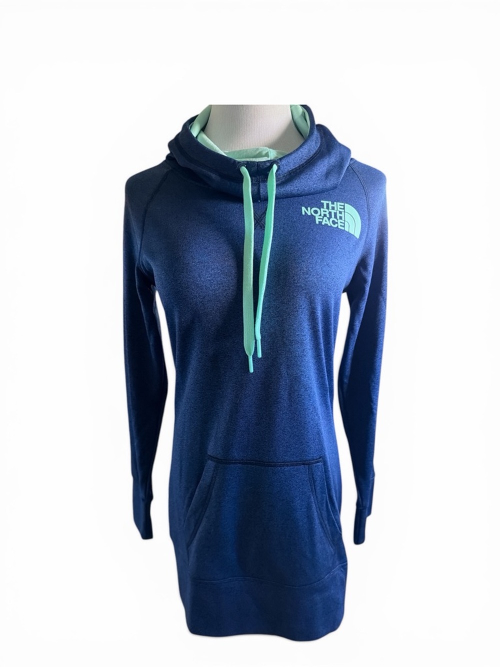 The North Face Navy Pullover Hoodie Dress with Mint Accents